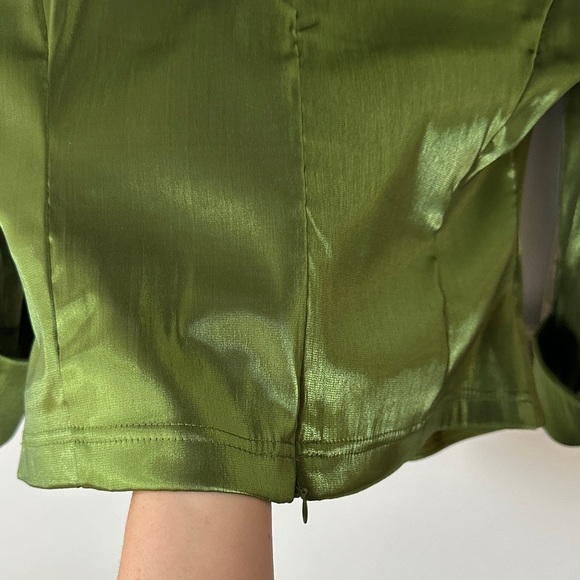 COLDWATER CREEK | Olive Satin Blouse with Sheer Sleeves - Picture 13 of 16